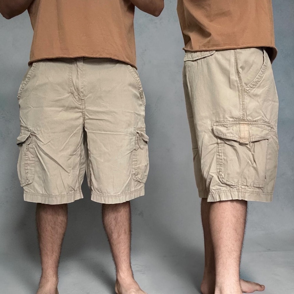 Life is Good Khaki Cargo Shorts Baggy Skater Y2K Tan Size 34